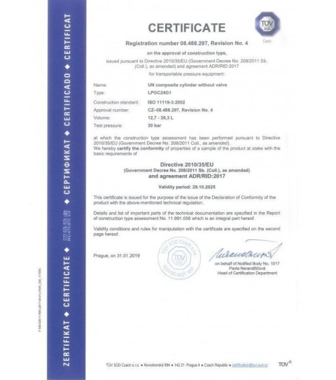 Butla gazowa kompozytowa GasBank DUO 7.5 kg LPG z wielozaworem 80%