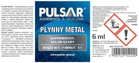 KLEJ PŁYNNY METAL DWUSKŁADNIKOWA ŻYWICA + ŁOPATKA PULSAR KOLOR SZARY 6 ml