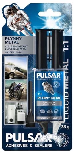 KLEJ PŁYNNY METAL + PŁYTKA PE PULSAR DWUSKŁADNIKOWA ŻYWICA KOLOR SZARY 28 G