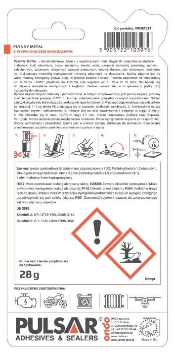 KLEJ PŁYNNY METAL + PŁYTKA PE PULSAR DWUSKŁADNIKOWA ŻYWICA KOLOR SZARY 28 G