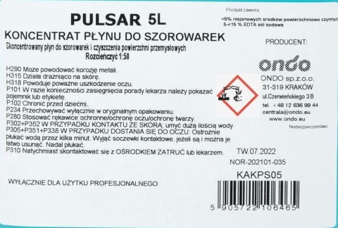 PŁYN DO SZOROWAREK KONCENTRAT DO MYCIA PODŁÓG PULSAR UNIWERSALNY WYDAJNY 5L