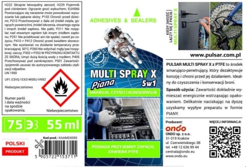 PŁYNNY SMAR WIELOFUNKCYJNY PULSAR MULTI SPRAY X PTFE AEROZOL 55 ml