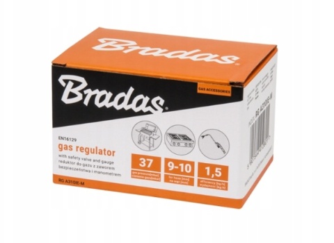 Reduktor do butli gazowej 11 kg Bradas RG A310IE-M zawór bezp. i manometr