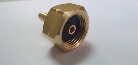 Mosiężna złączka gwint LH 21,8mm do butli gazowej 11kg na wąż 6,3mm uszczelka